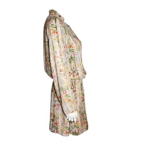 Joe Fresh Dress Womens Size S Small Green Orange Floral Long Sleeve Lightweight - Picture 3 of 7